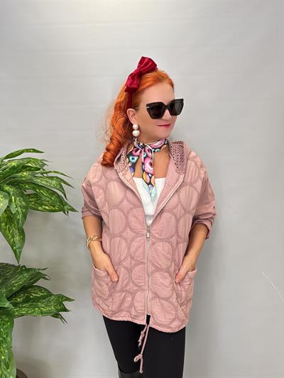 6878 Italyan Kapşonu File Detay Ceket Pudra