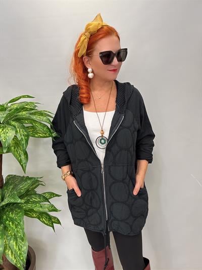 6878 Italyan Kapşonu File Detay Ceket Siyah