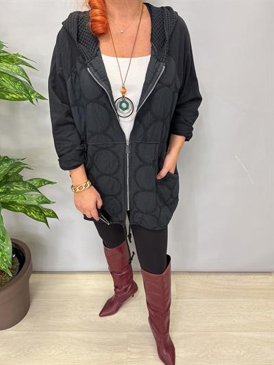 6878 Italyan Kapşonu File Detay Ceket Siyah