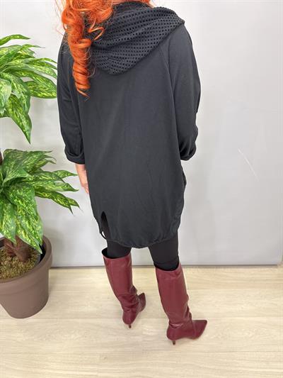 6878 Italyan Kapşonu File Detay Ceket Siyah