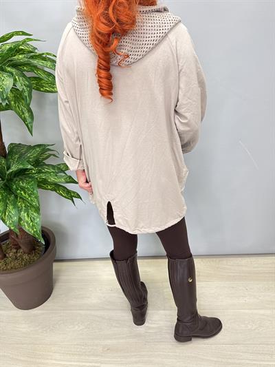 6878 Italyan Kapşonu File Detay Ceket Taş