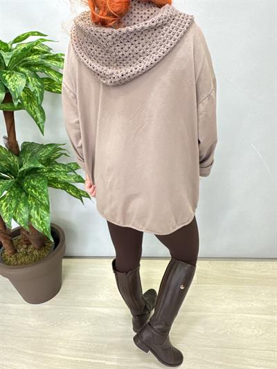 6878 Italyan Kapşonu File Detay Ceket Vizon