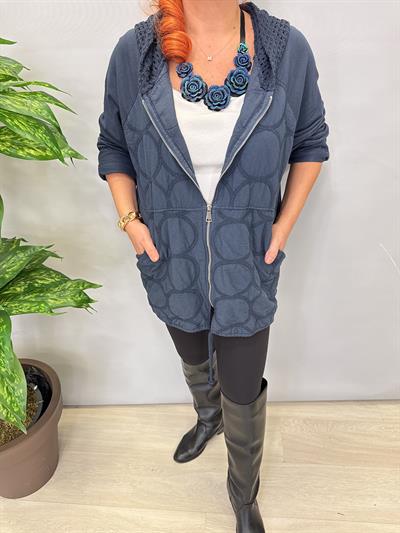 6878 Italyan Kapşonu File Detay Ceket Lacivert