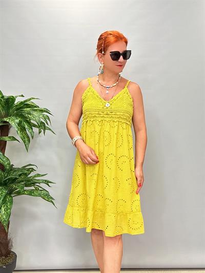 7002 Italyan Fisto ve Örme Detay Elbise Yağ Yeşili