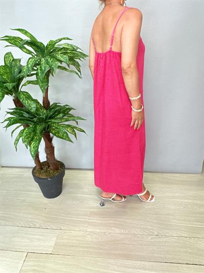 7004 Italyan Keten Elbise Fuşya