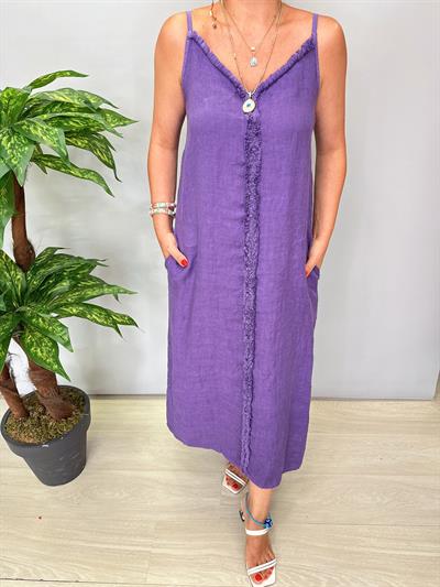 7004 Italyan Keten Elbise Mor