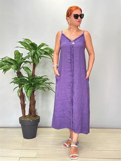 7004 Italyan Keten Elbise Mor