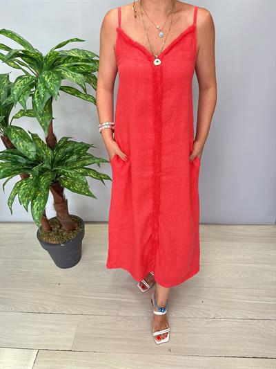 7004 Italyan Keten Elbise Nar Çiçeği