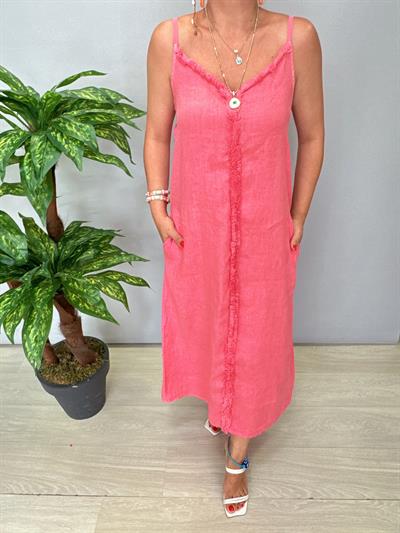 7004 Italyan Keten Elbise Pudra