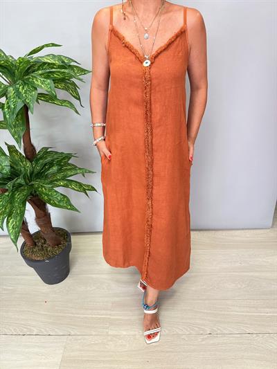 7004 Italyan Keten Elbise Tarçın