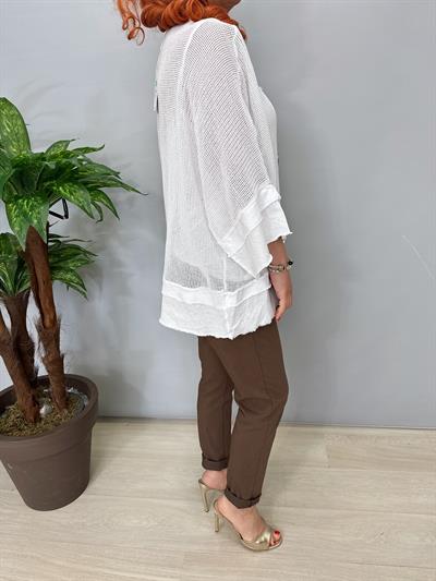 7005 Italyan Pamuklu File Bluz Beyaz