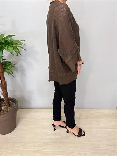 7005 Italyan Pamuklu File Bluz Kahve