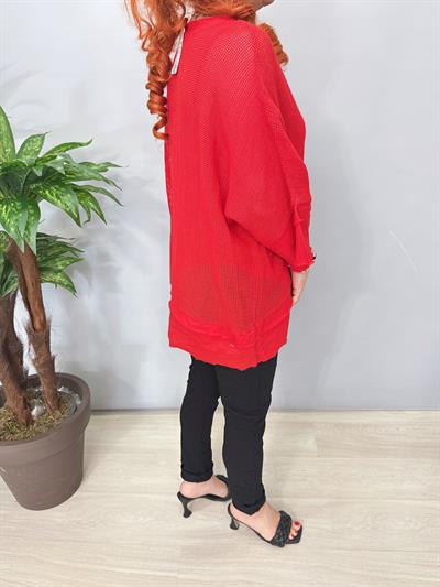 7005 Italyan Pamuklu File Bluz Kırmızı