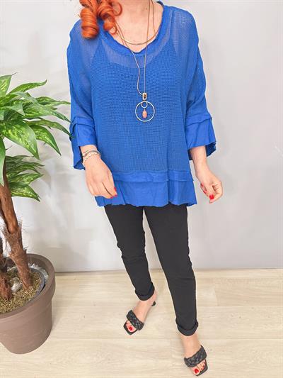 7005 Italyan Pamuklu File Bluz Mavi