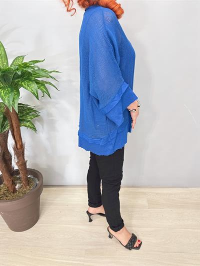 7005 Italyan Pamuklu File Bluz Mavi