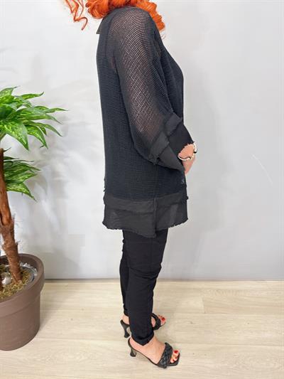 7005 Italyan Pamuklu File Bluz Siyah