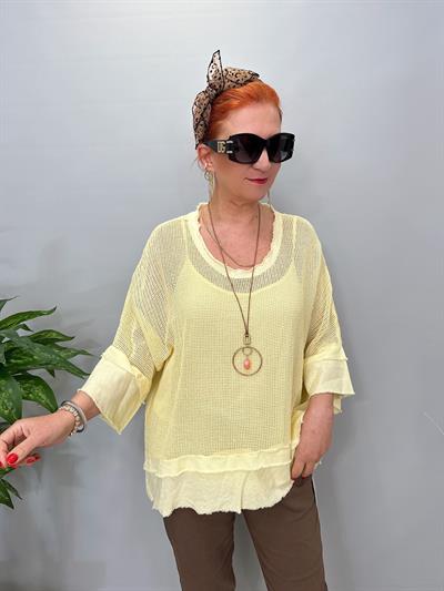 7005 Italyan Pamuklu File Bluz Tereyağ Sarı