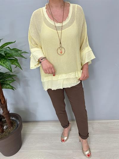 7005 Italyan Pamuklu File Bluz Tereyağ Sarı