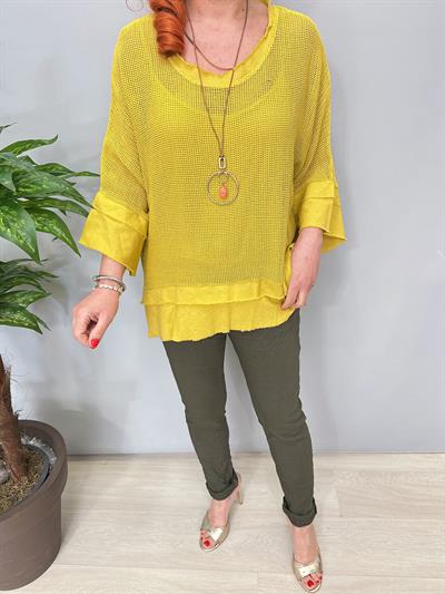 7005 Italyan Pamuklu File Bluz Yağ Yeşil