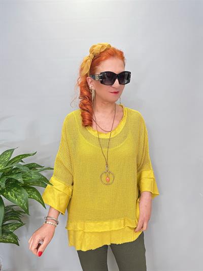 7005 Italyan Pamuklu File Bluz Yağ Yeşil