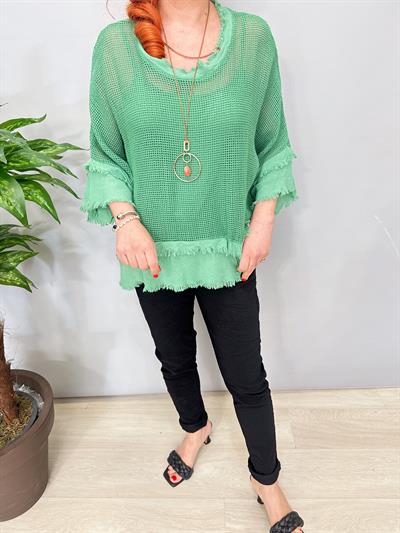 7005 Italyan Pamuklu File Bluz Yeşil