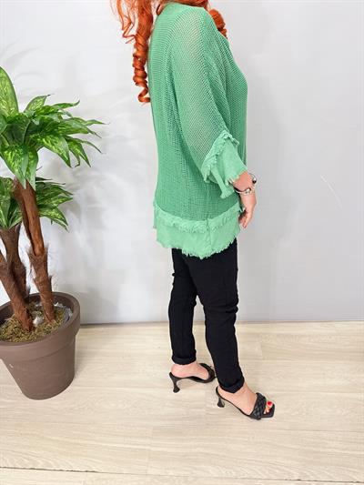 7005 Italyan Pamuklu File Bluz Yeşil