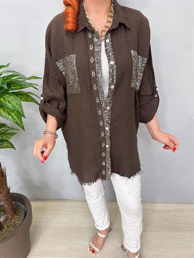 7010 Italyan Ham Keten Gömlek Ceket Acı Kahve