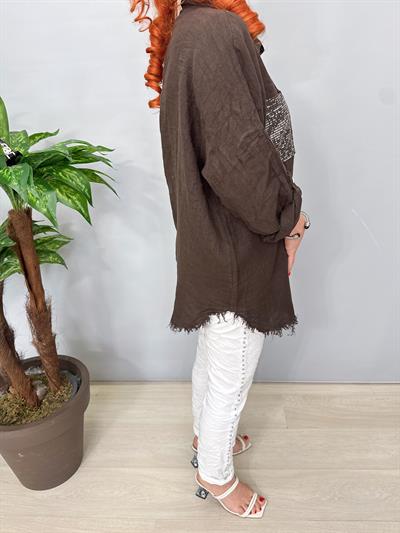 7010 Italyan Ham Keten Gömlek Ceket Acı Kahve