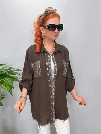 7010 Italyan Ham Keten Gömlek Ceket Acı Kahve