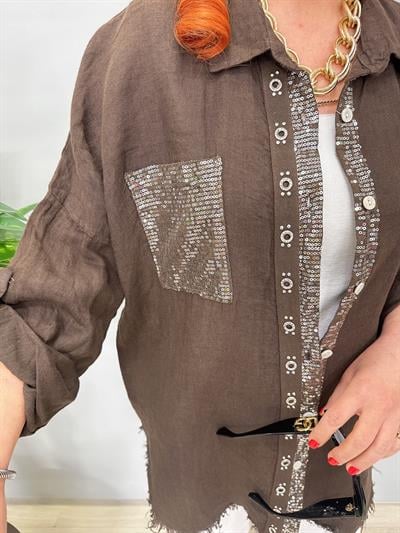 7010 Italyan Ham Keten Gömlek Ceket Acı Kahve