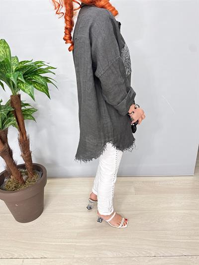 7010 Italyan Ham Keten Gömlek Ceket Antrasit