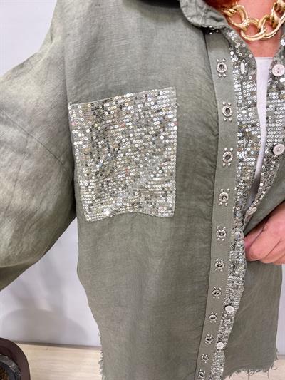 7010 Italyan Ham Keten Gömlek Ceket  Haki