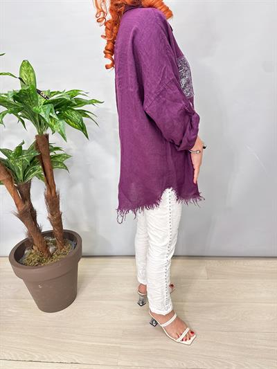 7010 Italyan Ham Keten Gömlek Ceket  Mor