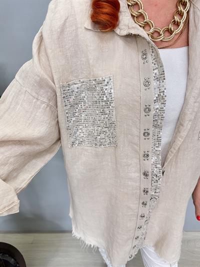 7010 Italyan Ham Keten Gömlek Ceket Taş