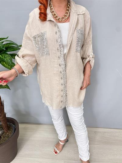 7010 Italyan Ham Keten Gömlek Ceket Taş