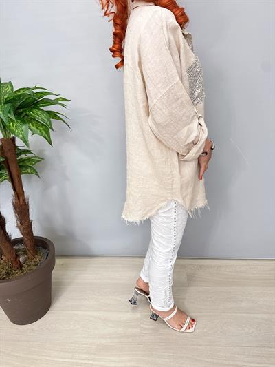 7010 Italyan Ham Keten Gömlek Ceket Taş