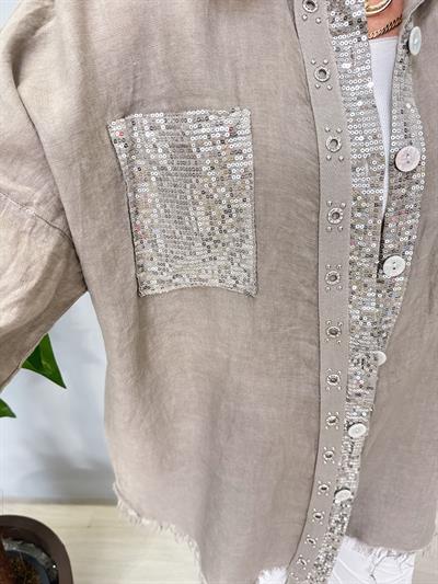 7010 Italyan Ham Keten Gömlek Ceket Vizon