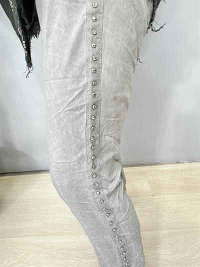 7010 Italyan Yanları Taş Detaylı Pantolon Gri