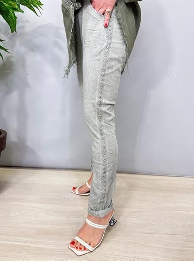 7010 Italyan Yanları Taş Detaylı Pantolon Haki