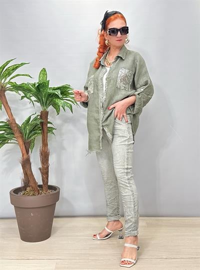 7010 Italyan Yanları Taş Detaylı Pantolon Haki