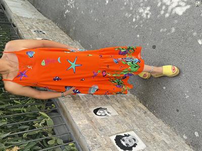 7020 AKVARYUM DETAY ELBİSE 38/46 BEDENE UYUMLUDUR TURUNCU boyum 1.64