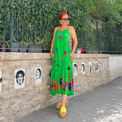 7020 AKVARYUM DETAY ELBİSE 38/46 BEDENE UYUMLUDUR YEŞİL  boyum 1.64