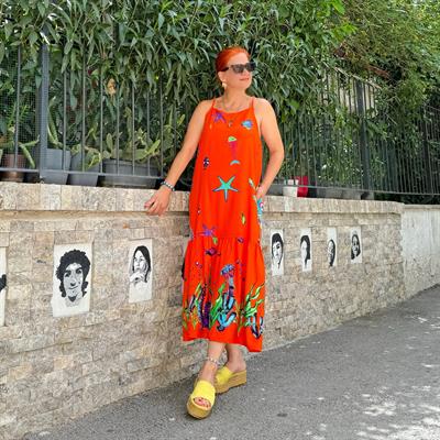 7020 AKVARYUM DETAY ELBİSE 38/46 BEDENE UYUMLUDUR TURUNCU boyum 1.64