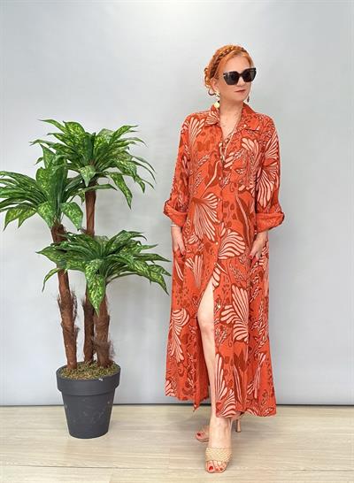 7020 Italyan Keten Elbise Kiremit 