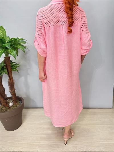 7025 Italyan Ham Keten Elbise Pembe