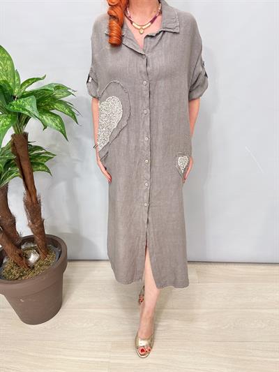 7025 Italyan Ham Keten Elbise Vizon