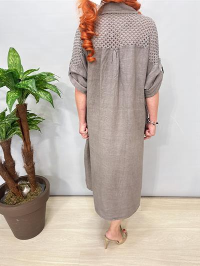 7025 Italyan Ham Keten Elbise Vizon