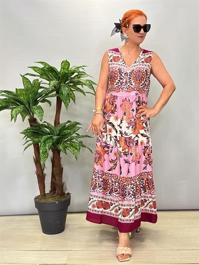 7050 Pamuklu Viskon Desenli Elbise 