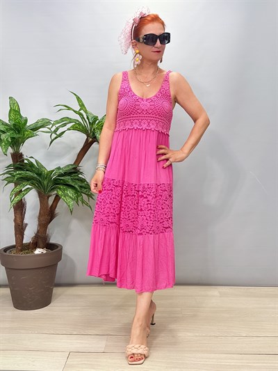 7080 Italyan Örme Detaylı Elbise Pembe