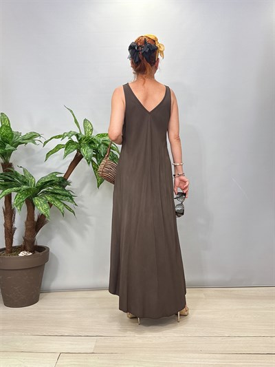 7080 Italyan Tencel Elbise Acı Kahve